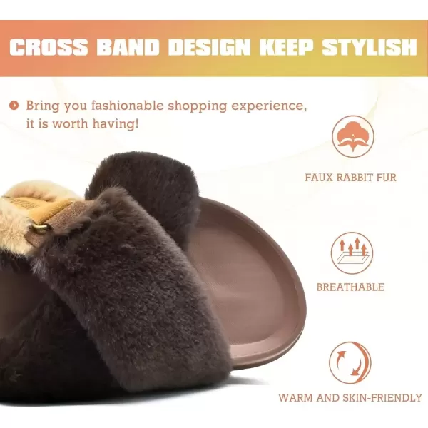 imageKuaiLu Womens Fuzzy Criss Cross Band Platform Slippers Arch Support Furry Faux Fur Ladies Open Toe Cozy Soft Plush Fleece Comfy House Shoes SandalsBrown