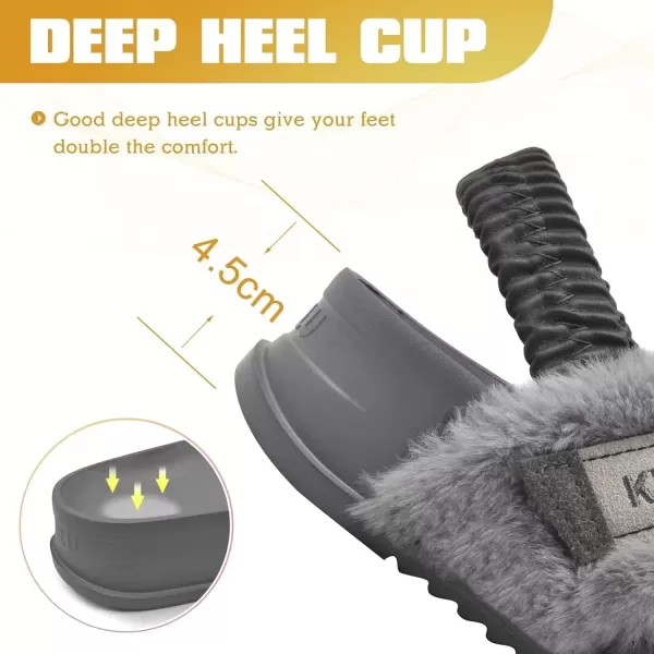 imageKuaiLu Womens Fuzzy Criss Cross Band Platform Slippers Arch Support Furry Faux Fur Ladies Open Toe Cozy Soft Plush Fleece Comfy House Shoes SandalsGrey