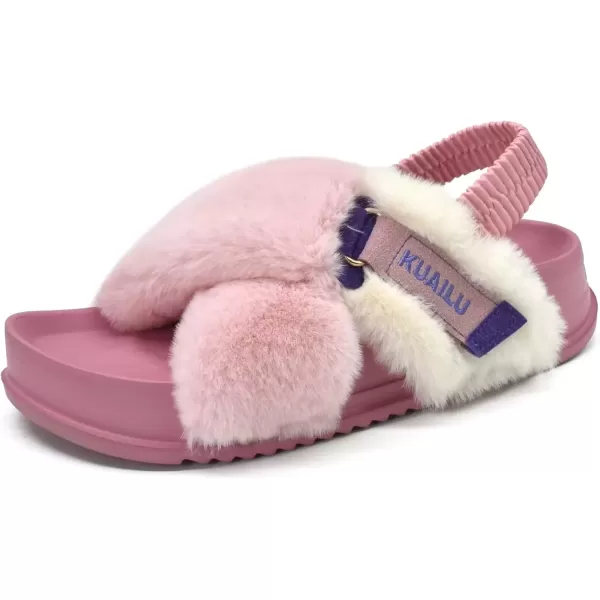 imageKuaiLu Womens Fuzzy Criss Cross Band Platform Slippers Arch Support Furry Faux Fur Ladies Open Toe Cozy Soft Plush Fleece Comfy House Shoes SandalsPink