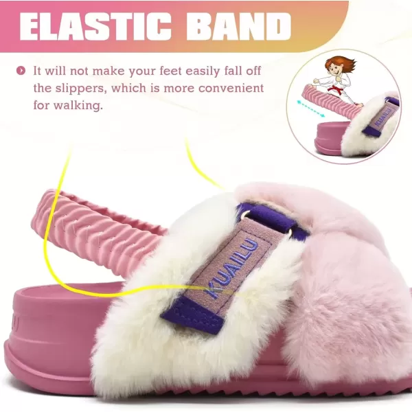 imageKuaiLu Womens Fuzzy Criss Cross Band Platform Slippers Arch Support Furry Faux Fur Ladies Open Toe Cozy Soft Plush Fleece Comfy House Shoes SandalsPink