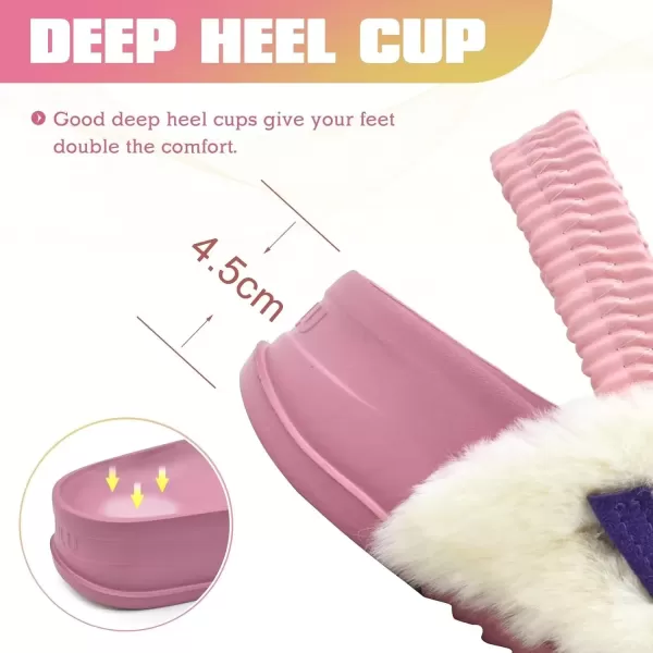 imageKuaiLu Womens Fuzzy Criss Cross Band Platform Slippers Arch Support Furry Faux Fur Ladies Open Toe Cozy Soft Plush Fleece Comfy House Shoes SandalsPink