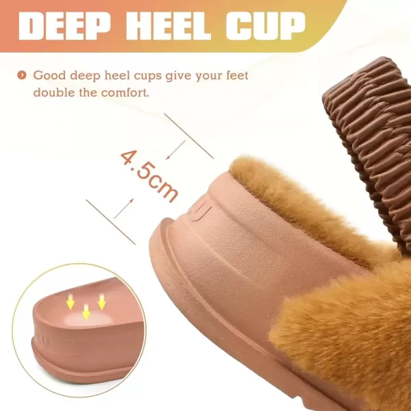 imageKuaiLu Womens Fuzzy Criss Cross Band Platform Slippers Arch Support Furry Faux Fur Ladies Open Toe Cozy Soft Plush Fleece Comfy House Shoes SandalsPlush Tan