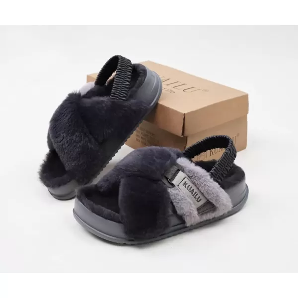 imageKuaiLu Womens Fuzzy Criss Cross Band Platform Slippers Arch Support Furry Faux Fur Ladies Open Toe Cozy Soft Plush Fleece Comfy House Shoes SandalsPlush Grey