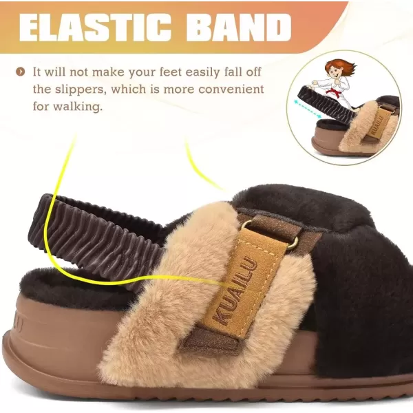 imageKuaiLu Womens Fuzzy Criss Cross Band Platform Slippers Arch Support Furry Faux Fur Ladies Open Toe Cozy Soft Plush Fleece Comfy House Shoes SandalsPlush Brown