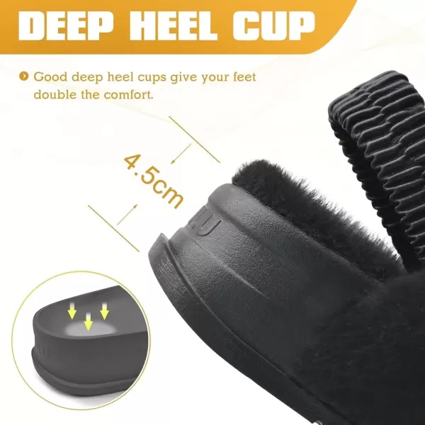 imageKuaiLu Womens Fuzzy Criss Cross Band Platform Slippers Arch Support Furry Faux Fur Ladies Open Toe Cozy Soft Plush Fleece Comfy House Shoes SandalsPlush Black