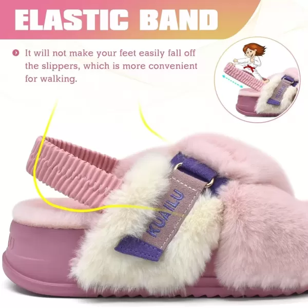 imageKuaiLu Womens Fuzzy Criss Cross Band Platform Slippers Arch Support Furry Faux Fur Ladies Open Toe Cozy Soft Plush Fleece Comfy House Shoes SandalsPlush Pink