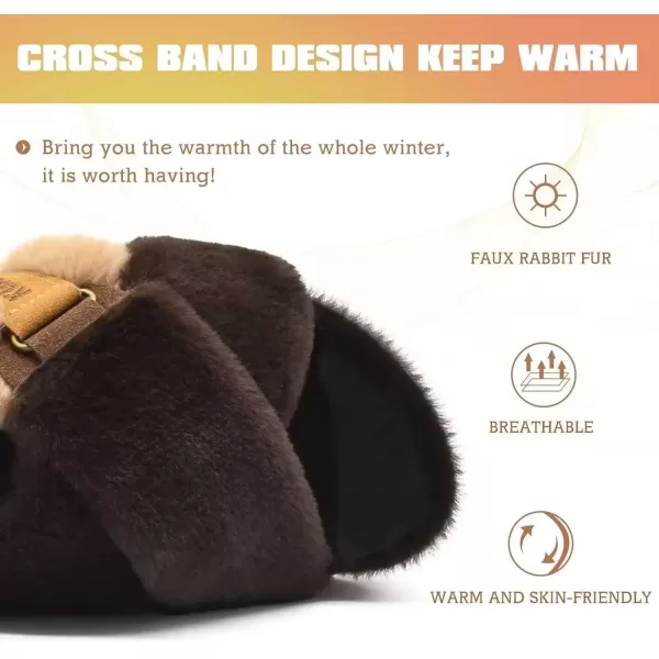 imageKuaiLu Womens Fuzzy Criss Cross Band Platform Slippers Arch Support Furry Faux Fur Ladies Open Toe Cozy Soft Plush Fleece Comfy House Shoes SandalsPlush Brown