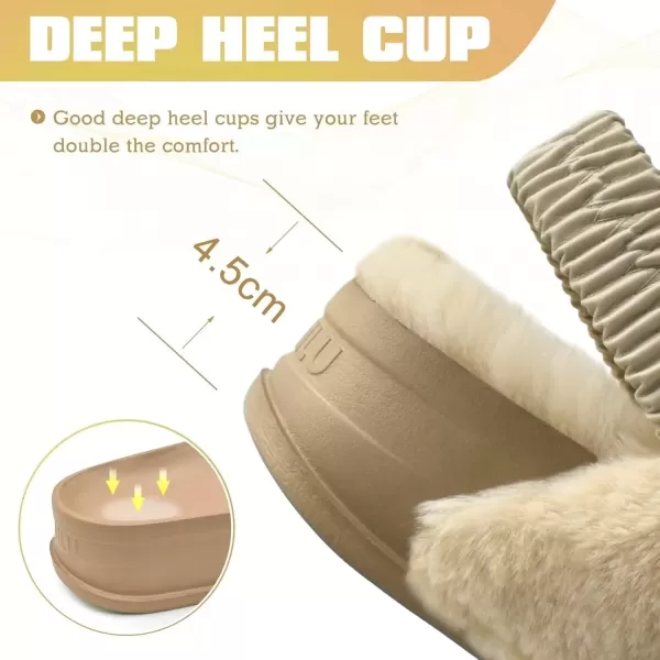 imageKuaiLu Womens Fuzzy Criss Cross Band Platform Slippers Arch Support Furry Faux Fur Ladies Open Toe Cozy Soft Plush Fleece Comfy House Shoes SandalsPlush Beige