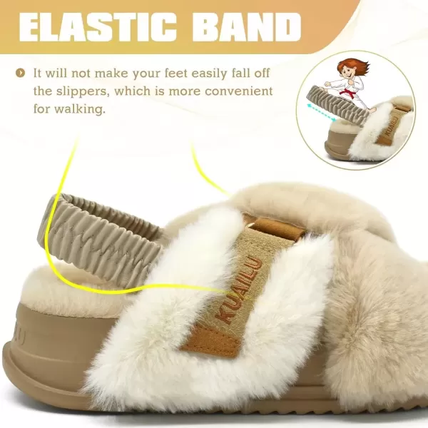 imageKuaiLu Womens Fuzzy Criss Cross Band Platform Slippers Arch Support Furry Faux Fur Ladies Open Toe Cozy Soft Plush Fleece Comfy House Shoes SandalsPlush Beige