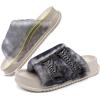 imageKuaiLu Womens Orthotic Slippers With Arch Support Soft Cushion Sandal Slippers for Woman Ladies Fashion Open Toe Faux Fur Platform Slipper Indoor Outdoor Size 612White Black Tip Dyeing