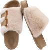 imageKuaiLu Womens Orthotic Slippers With Arch Support Soft Cushion Sandal Slippers for Woman Ladies Fashion Open Toe Faux Fur Platform Slipper Indoor Outdoor Size 612Beige White