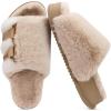 imageKuaiLu Womens Orthotic Slippers With Arch Support Soft Cushion Sandal Slippers for Woman Ladies Fashion Open Toe Faux Fur Platform Slipper Indoor Outdoor Size 612Plush Beige