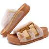 imageKuaiLu Womens Orthotic Slippers With Arch Support Soft Cushion Sandal Slippers for Woman Ladies Fashion Open Toe Faux Fur Platform Slipper Indoor Outdoor Size 612Khaki Tip Dyeing