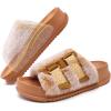 imageKuaiLu Womens Orthotic Slippers With Arch Support Soft Cushion Sandal Slippers for Woman Ladies Fashion Open Toe Faux Fur Platform Slipper Indoor Outdoor Size 612Khaki Tip Dyeing