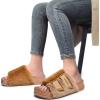 imageKuaiLu Womens Orthotic Slippers With Arch Support Soft Cushion Sandal Slippers for Woman Ladies Fashion Open Toe Faux Fur Platform Slipper Indoor Outdoor Size 612Camel