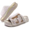 imageKuaiLu Womens Orthotic Slippers With Arch Support Soft Cushion Sandal Slippers for Woman Ladies Fashion Open Toe Faux Fur Platform Slipper Indoor Outdoor Size 612White Tip Dyeing