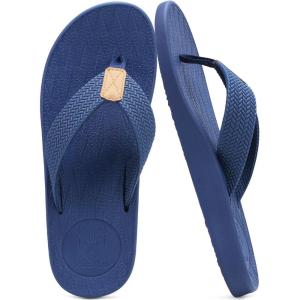 imageKuaiLu Mens Flip Flops Arch Support Comfortable Waterproof Open Toe Summer Beach Leather Thong Sandals Cushion Slip on SlippersBlue