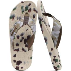 imageKuaiLu Mens Flip Flops Arch Support Comfortable Waterproof Open Toe Summer Beach Leather Thong Sandals Cushion Slip on SlippersCamobeige