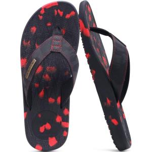 imageKuaiLu Mens Flip Flops Arch Support Comfortable Waterproof Open Toe Summer Beach Leather Thong Sandals Cushion Slip on SlippersCamoblackred