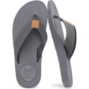 imageKuaiLu Mens Flip Flops Arch Support Comfortable Waterproof Open Toe Summer Beach Leather Thong Sandals Cushion Slip on SlippersGrey
