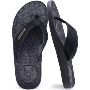 imageKuaiLu Mens Flip Flops Arch Support Comfortable Waterproof Open Toe Summer Beach Leather Thong Sandals Cushion Slip on SlippersPublack