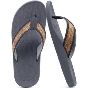 imageKuaiLu Mens Flip Flops Arch Support Comfortable Waterproof Open Toe Summer Beach Leather Thong Sandals Cushion Slip on SlippersWoodlike Grey