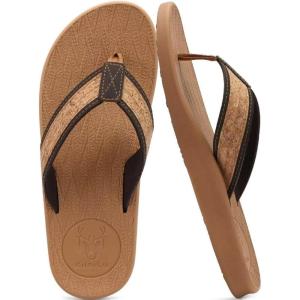 imageKuaiLu Mens Flip Flops Arch Support Comfortable Waterproof Open Toe Summer Beach Leather Thong Sandals Cushion Slip on SlippersWoodlike Khaki