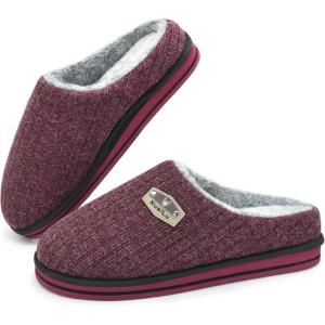 imageKuaiLu Mens Slippers Orthopedic Memory Foam Slippers for Men Fashion Casual Woolblend Stripe Knitted with Warm Sherpa Plush Lining Winter Mens Mule Scuff Nonslip House Slippers Pantuflas para Hombres Size 714Red