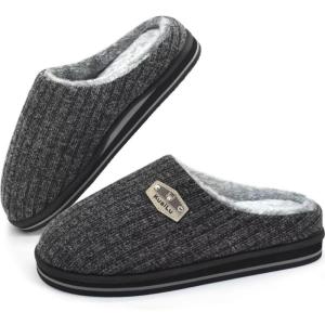 imageKuaiLu Mens Slippers Orthopedic Memory Foam Slippers for Men Fashion Casual Woolblend Stripe Knitted with Warm Sherpa Plush Lining Winter Mens Mule Scuff Nonslip House Slippers Pantuflas para Hombres Size 714Black