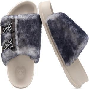 imageKuaiLu Womens Orthotic Slippers With Arch Support Soft Cushion Sandal Slippers for Woman Ladies Fashion Open Toe Faux Fur Platform Slipper Indoor Outdoor Size 612White Black Tip Dyeing