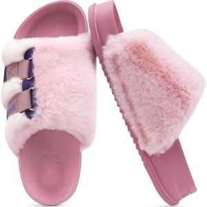 imageKuaiLu Womens Orthotic Slippers With Arch Support Soft Cushion Sandal Slippers for Woman Ladies Fashion Open Toe Faux Fur Platform Slipper Indoor Outdoor Size 612Pink