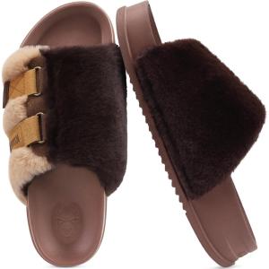 imageKuaiLu Womens Orthotic Slippers With Arch Support Soft Cushion Sandal Slippers for Woman Ladies Fashion Open Toe Faux Fur Platform Slipper Indoor Outdoor Size 612Brown