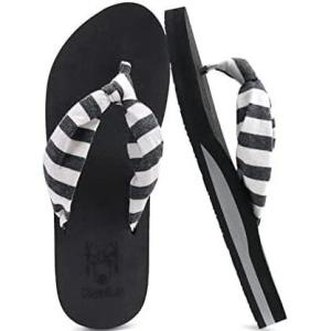 imageKuaiLu Flip Flops for Women with Arch Support Yoga Mat Comfortable Summer Beach Walking Thong Cushion Sandals Slip On Indoor Outdoor Black Size 8