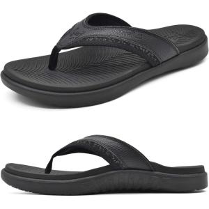 imageKuaiLu Mens Sport Flip Flops Comfort Orthotic Thong Sandals with Plantar Fasciitis Arch Support Outdoor Summer Beach Size 715Black