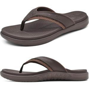 imageKuaiLu Mens Sport Flip Flops Comfort Orthotic Thong Sandals with Plantar Fasciitis Arch Support Outdoor Summer Beach Size 715Brown
