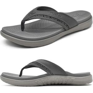 imageKuaiLu Mens Sport Flip Flops Comfort Orthotic Thong Sandals with Plantar Fasciitis Arch Support Outdoor Summer Beach Size 715Grey