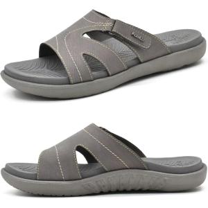 imageKuaiLu Womens Fashion Orthotic Slides Ladies Lightweight Athletic Yoga Mat Sandals Slip On Thick Cushion Slippers Sandals With Comfortable Plantar Fasciitis Arch SupportGrey