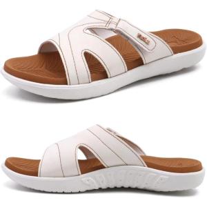 imageKuaiLu Womens Fashion Orthotic Slides Ladies Lightweight Athletic Yoga Mat Sandals Slip On Thick Cushion Slippers Sandals With Comfortable Plantar Fasciitis Arch SupportWhite Khaki
