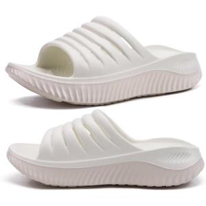 imageKuaiLu Womens Recovery Sandals With Comfortable Plantar Fasciitis SupportLadies Orthotic Open Toe Sport Slides Thick Cushion Reduces Stress on FeetJoints ampamp Back PostExerciseWhite Beige