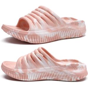 imageKuaiLu Womens Recovery Sandals With Comfortable Plantar Fasciitis SupportLadies Orthotic Open Toe Sport Slides Thick Cushion Reduces Stress on FeetJoints ampamp Back PostExerciseCamo Pink