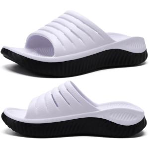 imageKuaiLu Womens Recovery Sandals With Comfortable Plantar Fasciitis SupportLadies Orthotic Open Toe Sport Slides Thick Cushion Reduces Stress on FeetJoints ampamp Back PostExerciseWhite Black