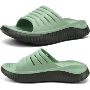 imageKuaiLu Womens Recovery Sandals With Comfortable Plantar Fasciitis SupportLadies Orthotic Open Toe Sport Slides Thick Cushion Reduces Stress on FeetJoints ampamp Back PostExerciseOlive Green