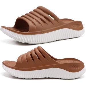 imageKuaiLu Womens Recovery Sandals With Comfortable Plantar Fasciitis SupportLadies Orthotic Open Toe Sport Slides Thick Cushion Reduces Stress on FeetJoints ampamp Back PostExerciseKhaki White