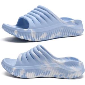 imageKuaiLu Womens Recovery Sandals With Comfortable Plantar Fasciitis SupportLadies Orthotic Open Toe Sport Slides Thick Cushion Reduces Stress on FeetJoints ampamp Back PostExerciseCamo Blue
