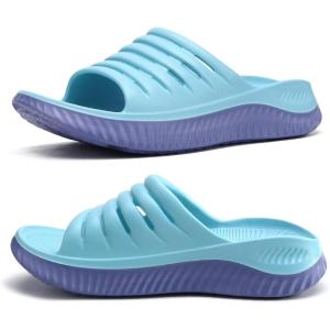 imageKuaiLu Womens Recovery Sandals With Comfortable Plantar Fasciitis SupportLadies Orthotic Open Toe Sport Slides Thick Cushion Reduces Stress on FeetJoints ampamp Back PostExerciseBlue Purple