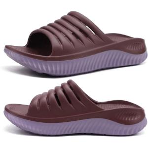 imageKuaiLu Womens Recovery Sandals With Comfortable Plantar Fasciitis SupportLadies Orthotic Open Toe Sport Slides Thick Cushion Reduces Stress on FeetJoints ampamp Back PostExerciseBrown Purple