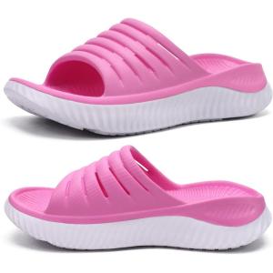imageKuaiLu Womens Recovery Sandals With Comfortable Plantar Fasciitis SupportLadies Orthotic Open Toe Sport Slides Thick Cushion Reduces Stress on FeetJoints ampamp Back PostExercisePink White