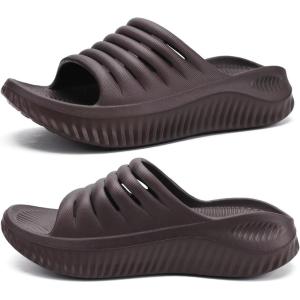 imageKuaiLu Womens Recovery Sandals With Comfortable Plantar Fasciitis SupportLadies Orthotic Open Toe Sport Slides Thick Cushion Reduces Stress on FeetJoints ampamp Back PostExerciseBrown