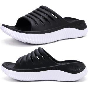 imageKuaiLu Womens Recovery Sandals With Comfortable Plantar Fasciitis SupportLadies Orthotic Open Toe Sport Slides Thick Cushion Reduces Stress on FeetJoints ampamp Back PostExerciseBlack White