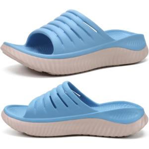 imageKuaiLu Womens Recovery Sandals With Comfortable Plantar Fasciitis SupportLadies Orthotic Open Toe Sport Slides Thick Cushion Reduces Stress on FeetJoints ampamp Back PostExerciseBlue White